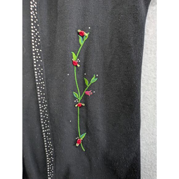 Collection by Shiny NYC Cardigan Womens Black Embroidered Open Front Sweater - Picture 6 of 10